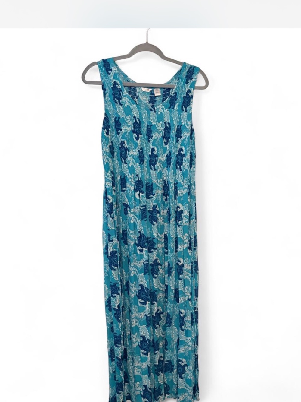 Kaktus Teal & Navy Printed Sleeveless Maxi Dress